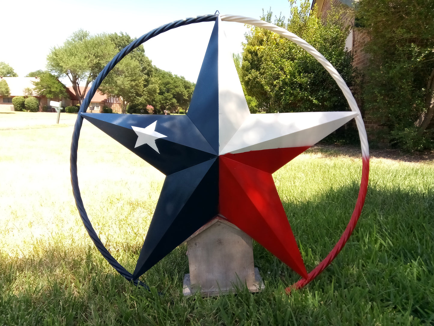 48" TEXAS FLAG STAR BARN LONESTAR WITH LARGE TWISTED ROPE RING METAL VINTAGE RUSTIC ART #EH13557