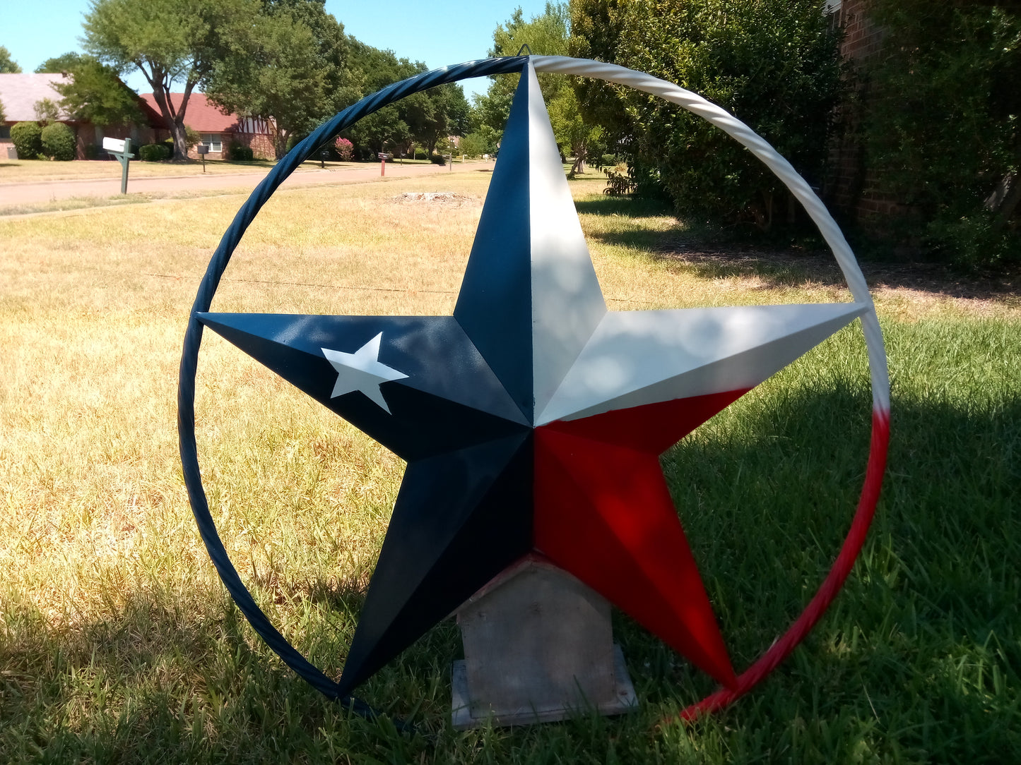 48" TEXAS FLAG STAR BARN LONESTAR WITH LARGE TWISTED ROPE RING METAL VINTAGE RUSTIC ART #EH13557