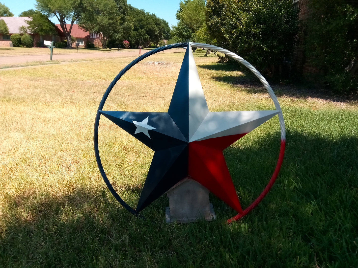 48" TEXAS FLAG STAR BARN LONESTAR WITH LARGE TWISTED ROPE RING METAL VINTAGE RUSTIC ART #EH13557