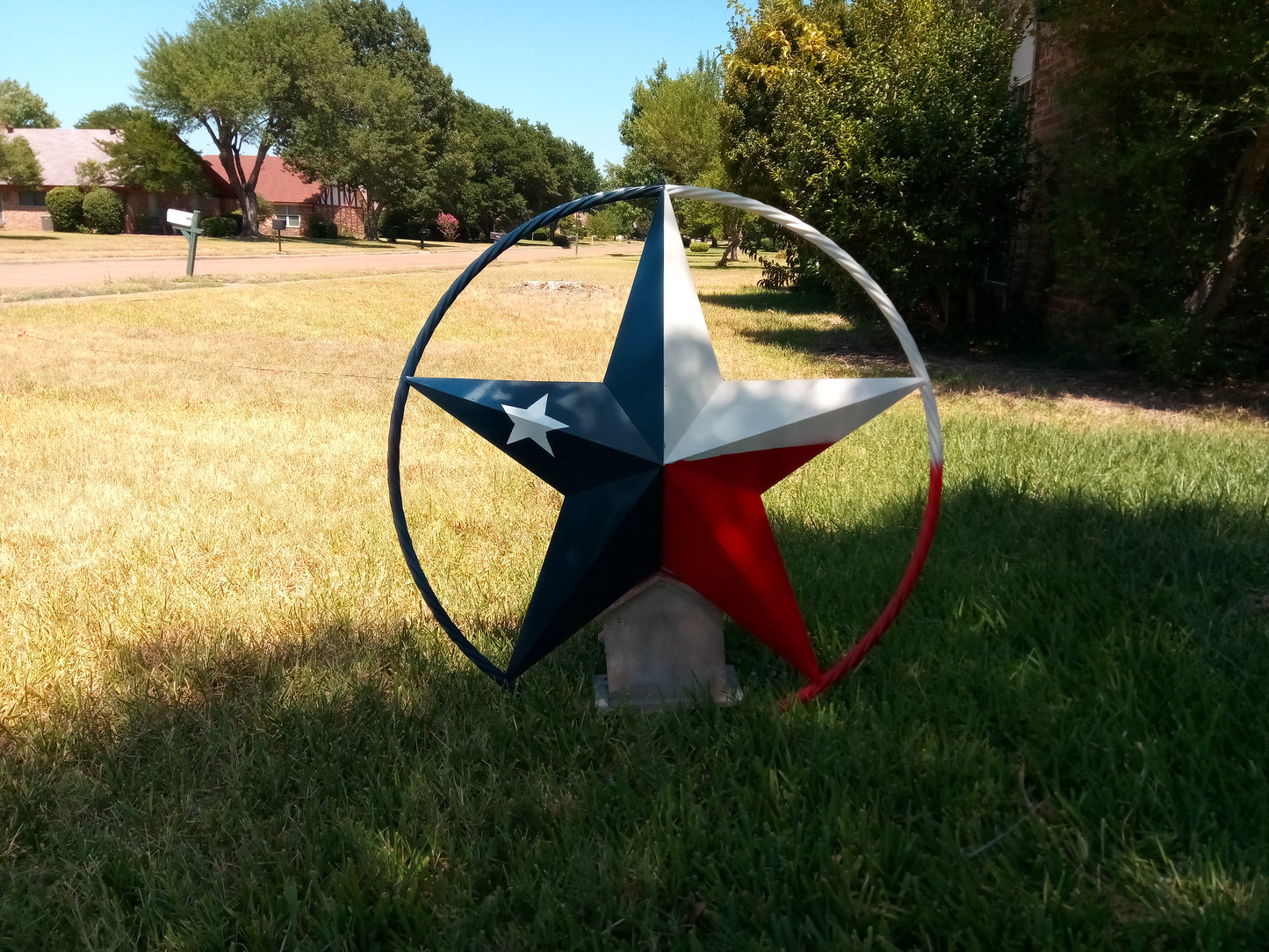 48" TEXAS FLAG STAR BARN LONESTAR WITH LARGE TWISTED ROPE RING METAL VINTAGE RUSTIC ART #EH13557