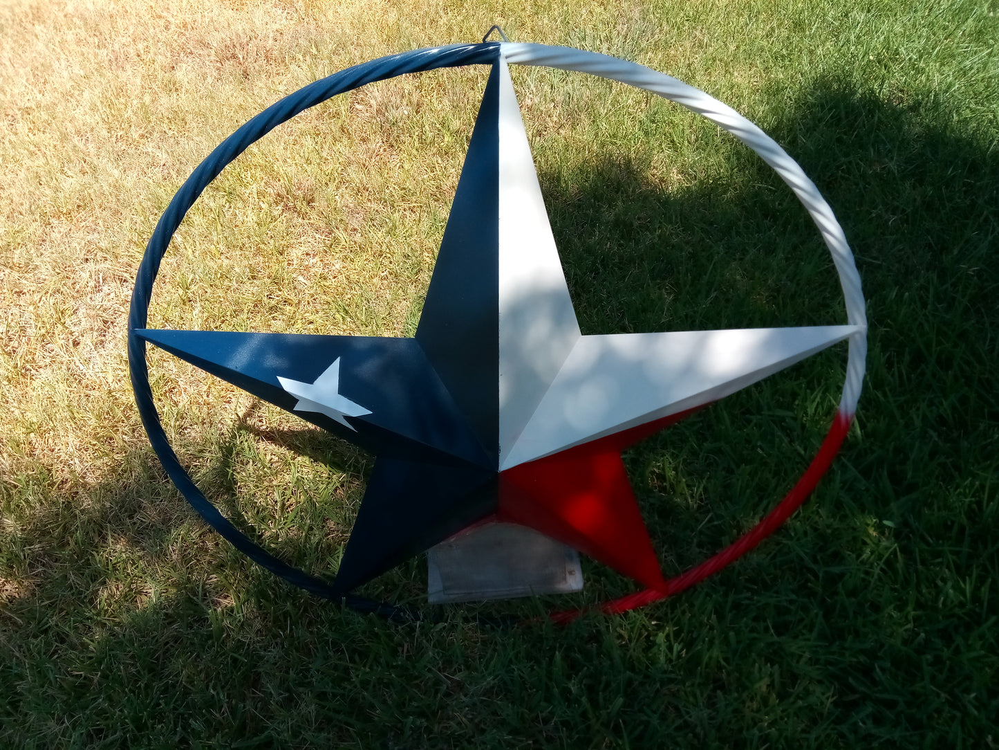 48" TEXAS FLAG STAR BARN LONESTAR WITH LARGE TWISTED ROPE RING METAL VINTAGE RUSTIC ART #EH13557