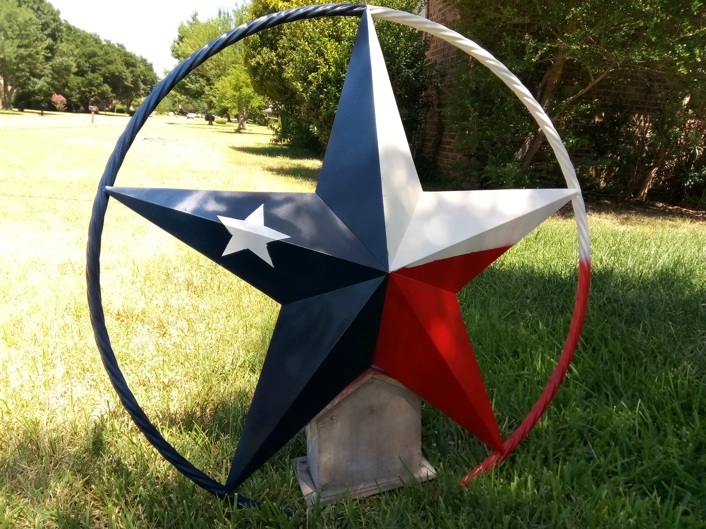 48" TEXAS FLAG STAR BARN LONESTAR WITH LARGE TWISTED ROPE RING METAL VINTAGE RUSTIC ART #EH13557