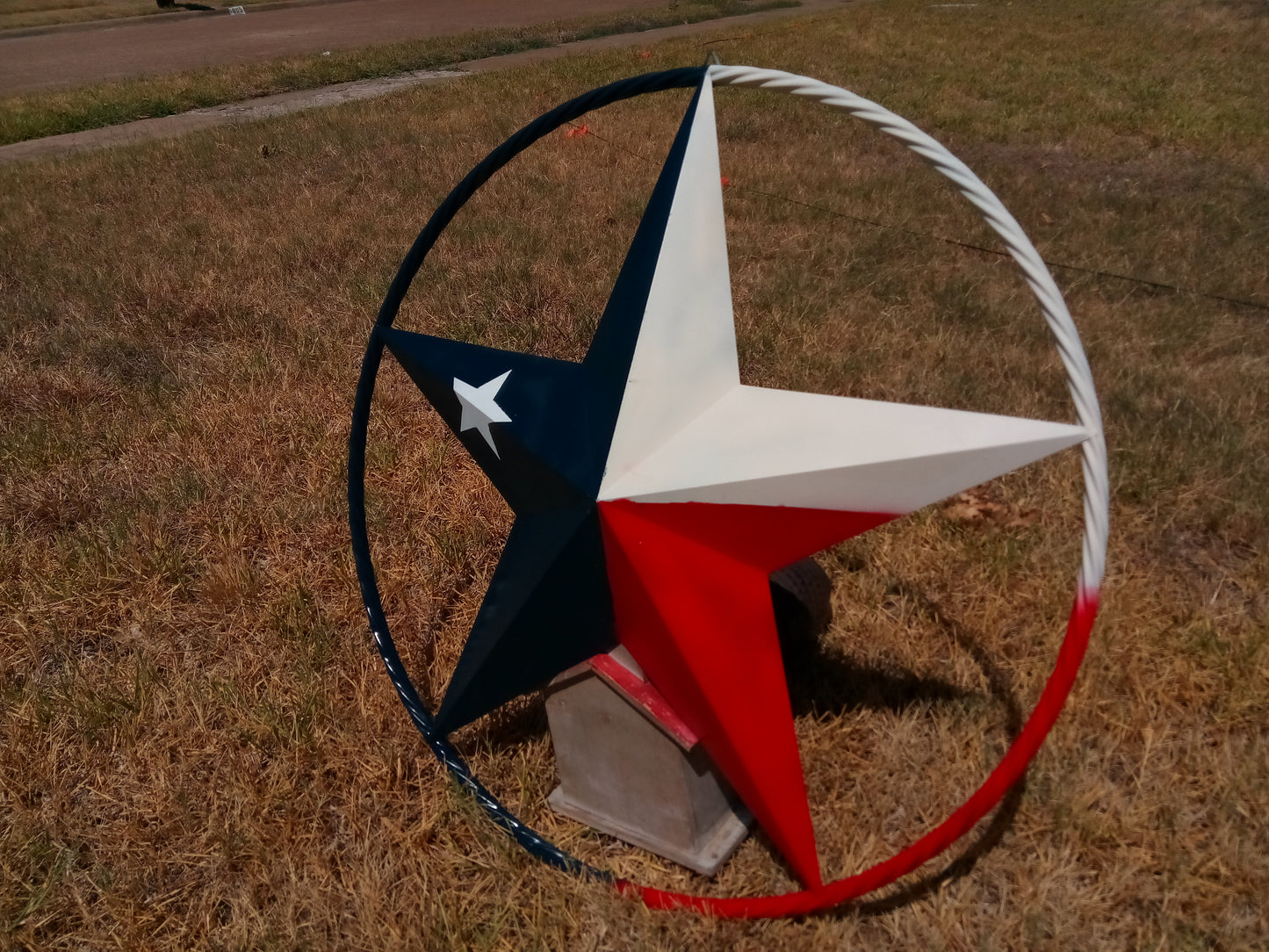48" TEXAS FLAG STAR BARN LONESTAR WITH LARGE TWISTED ROPE RING METAL VINTAGE RUSTIC ART #EH13557