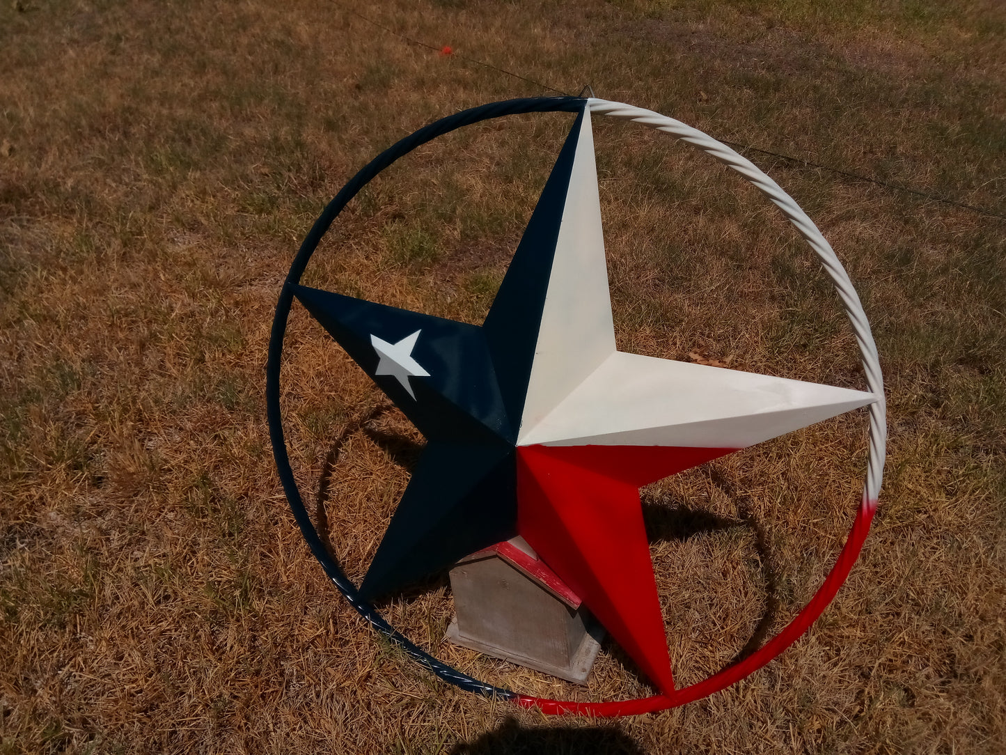 48" TEXAS FLAG STAR BARN LONESTAR WITH LARGE TWISTED ROPE RING METAL VINTAGE RUSTIC ART #EH13557