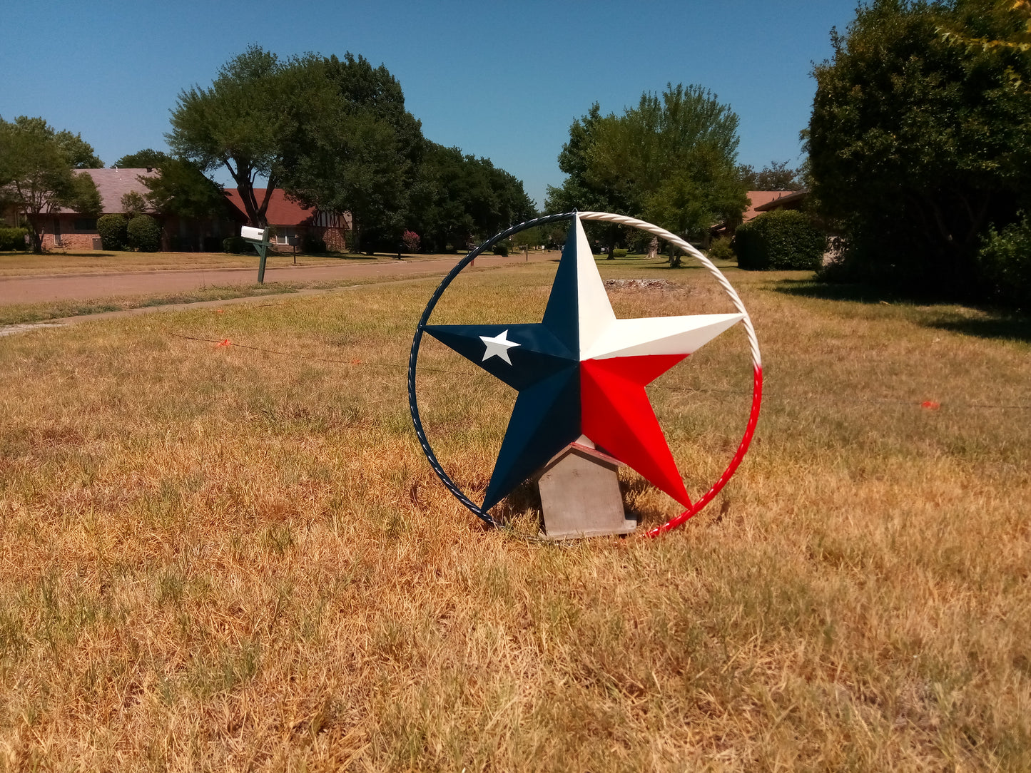 48" TEXAS FLAG STAR BARN LONESTAR WITH LARGE TWISTED ROPE RING METAL VINTAGE RUSTIC ART #EH13557