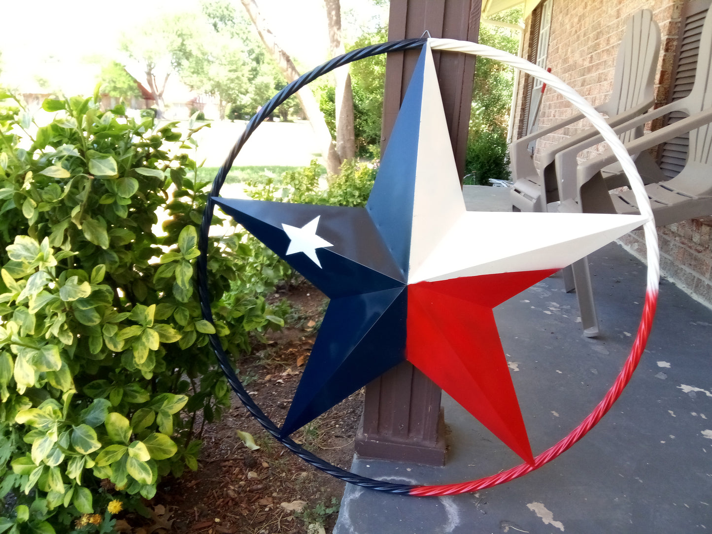 48" TEXAS FLAG STAR BARN LONESTAR WITH LARGE TWISTED ROPE RING METAL VINTAGE RUSTIC ART #EH13557