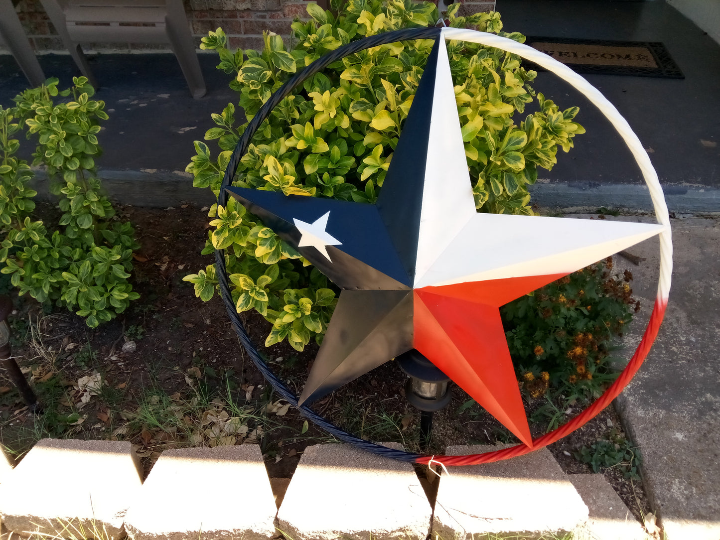 48" TEXAS FLAG STAR BARN LONESTAR WITH LARGE TWISTED ROPE RING METAL VINTAGE RUSTIC ART #EH13557