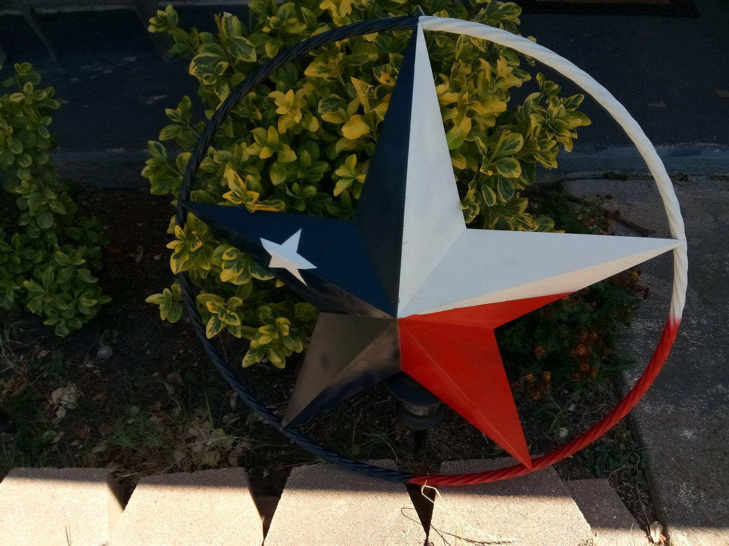 48" TEXAS FLAG STAR BARN LONESTAR WITH LARGE TWISTED ROPE RING METAL VINTAGE RUSTIC ART #EH13557