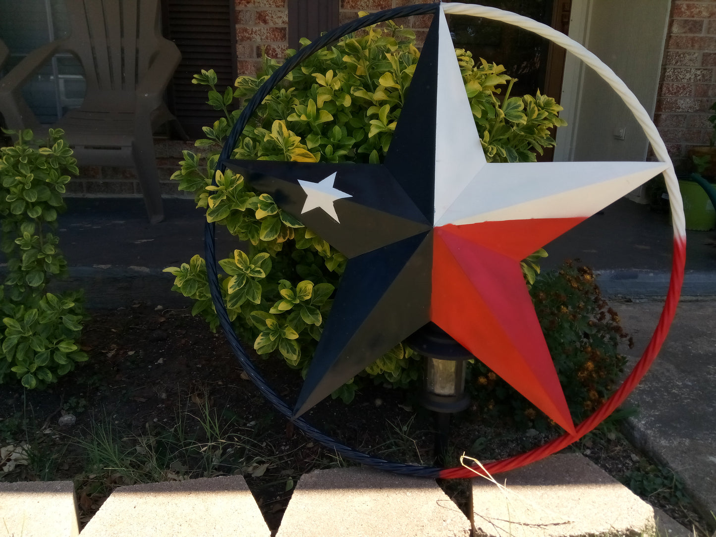 48" TEXAS FLAG STAR BARN LONESTAR WITH LARGE TWISTED ROPE RING METAL VINTAGE RUSTIC ART #EH13557
