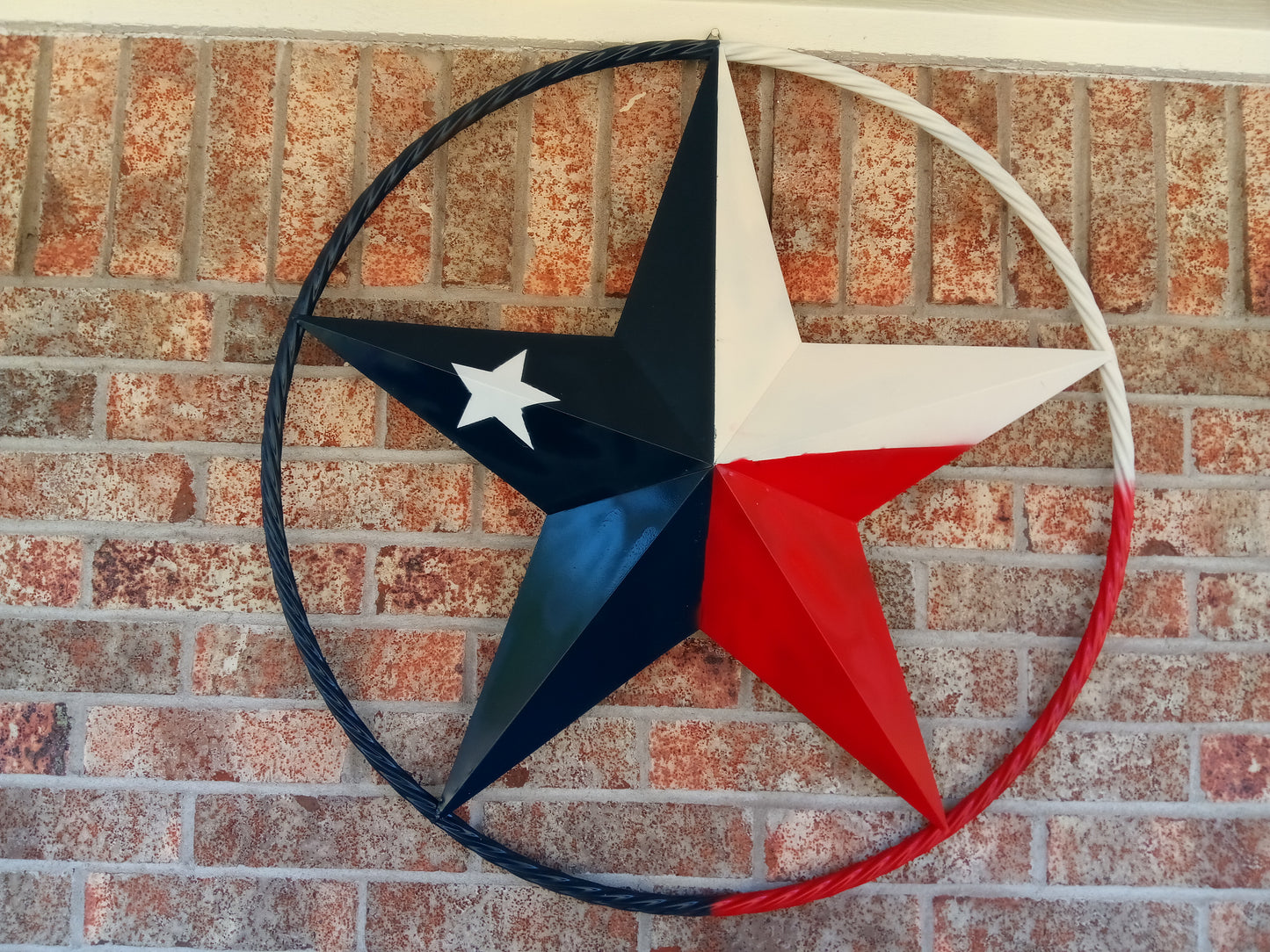 48" TEXAS FLAG STAR BARN LONESTAR WITH LARGE TWISTED ROPE RING METAL VINTAGE RUSTIC ART #EH13557