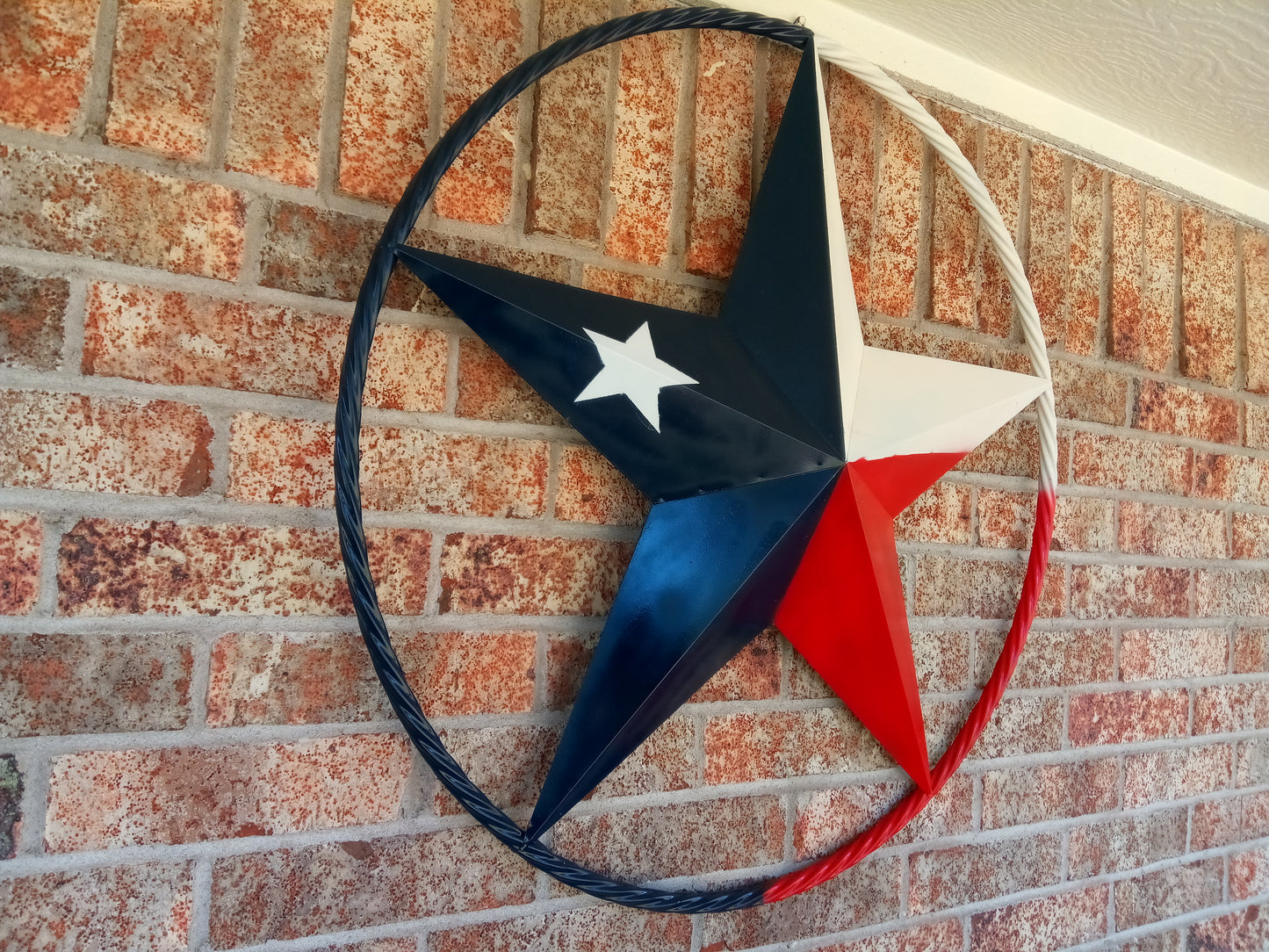48" TEXAS FLAG STAR BARN LONESTAR WITH LARGE TWISTED ROPE RING METAL VINTAGE RUSTIC ART #EH13557