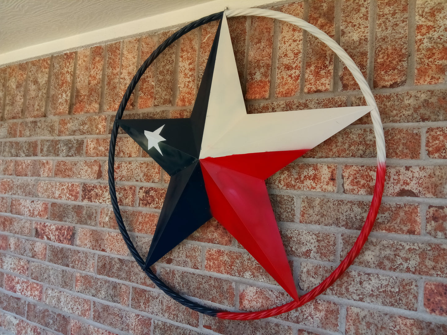 48" TEXAS FLAG STAR BARN LONESTAR WITH LARGE TWISTED ROPE RING METAL VINTAGE RUSTIC ART #EH13557
