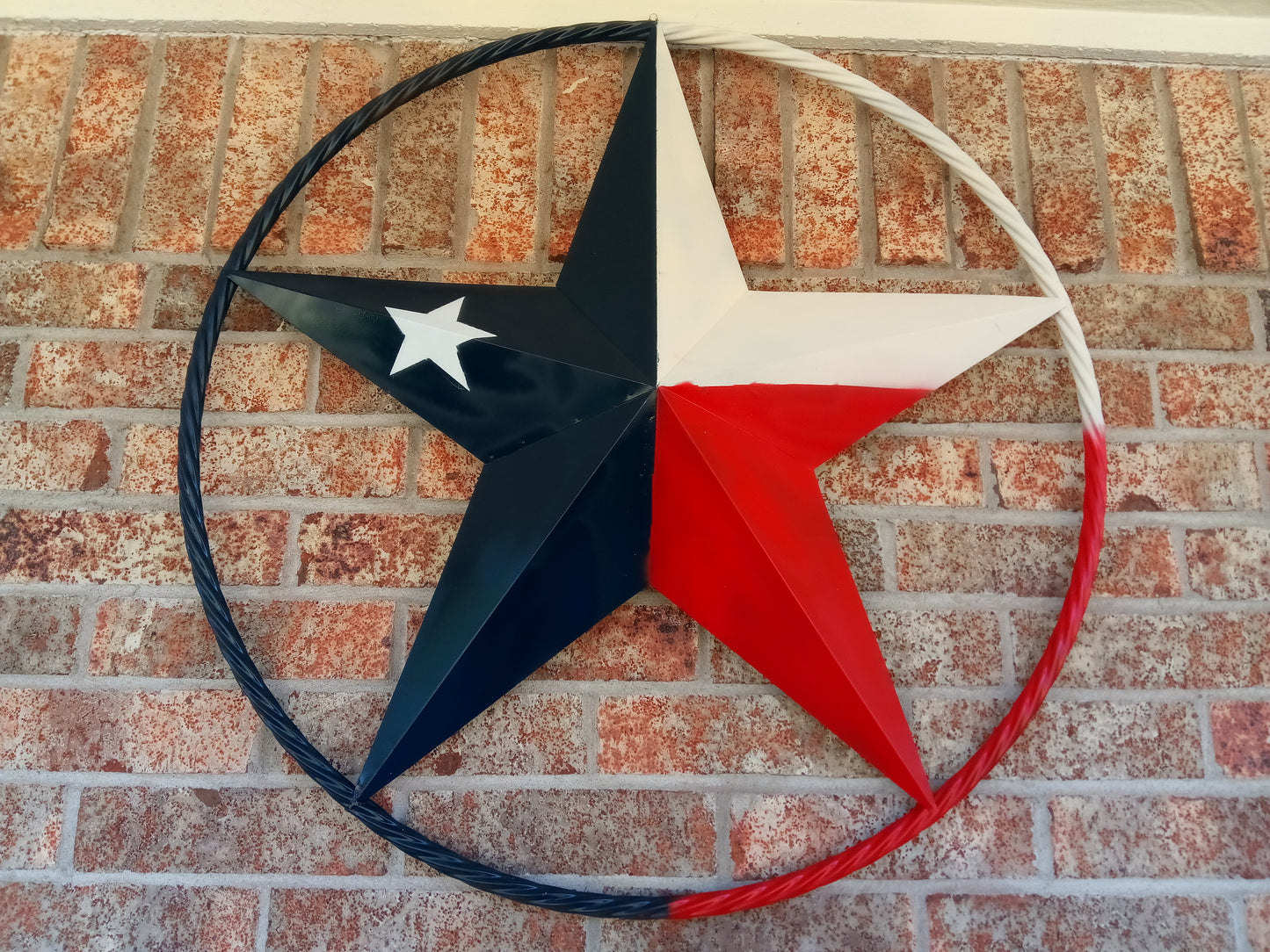 48" TEXAS FLAG STAR BARN LONESTAR WITH LARGE TWISTED ROPE RING METAL VINTAGE RUSTIC ART #EH13557