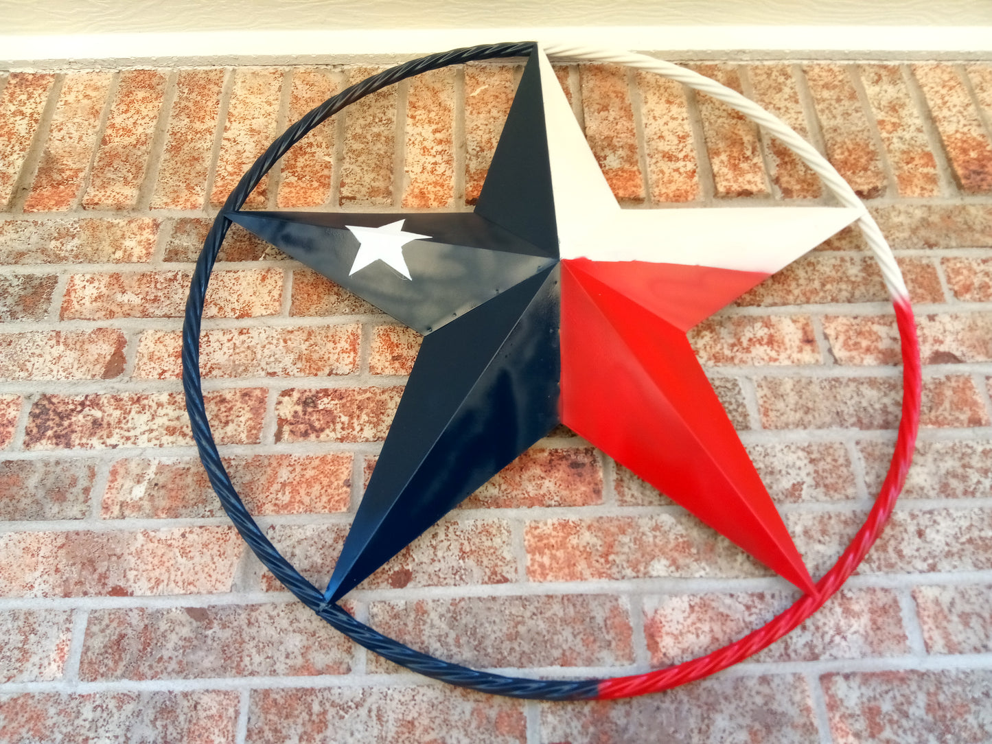 48" TEXAS FLAG STAR BARN LONESTAR WITH LARGE TWISTED ROPE RING METAL VINTAGE RUSTIC ART #EH13557