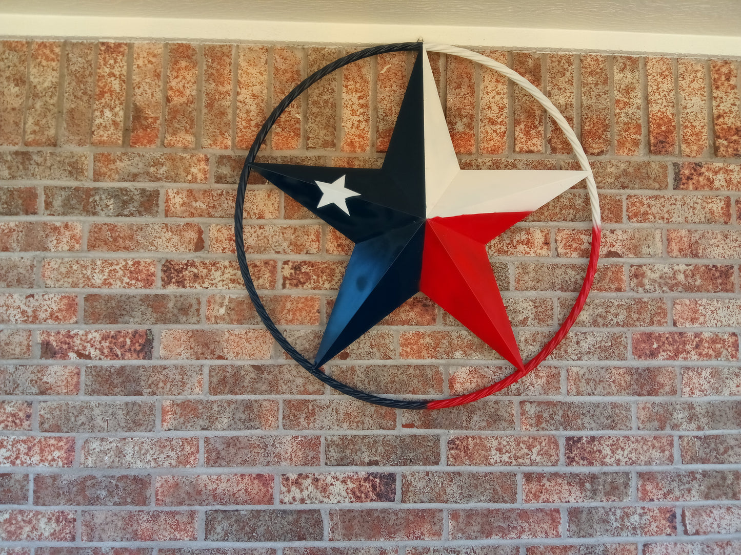 48" TEXAS FLAG STAR BARN LONESTAR WITH LARGE TWISTED ROPE RING METAL VINTAGE RUSTIC ART #EH13557
