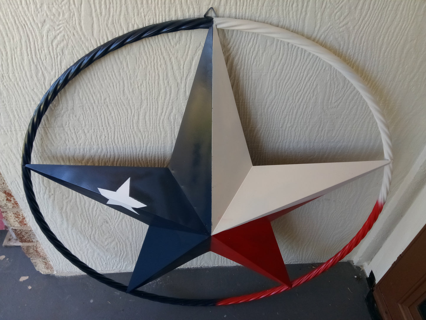 48" TEXAS FLAG STAR BARN LONESTAR WITH LARGE TWISTED ROPE RING METAL VINTAGE RUSTIC ART #EH13557