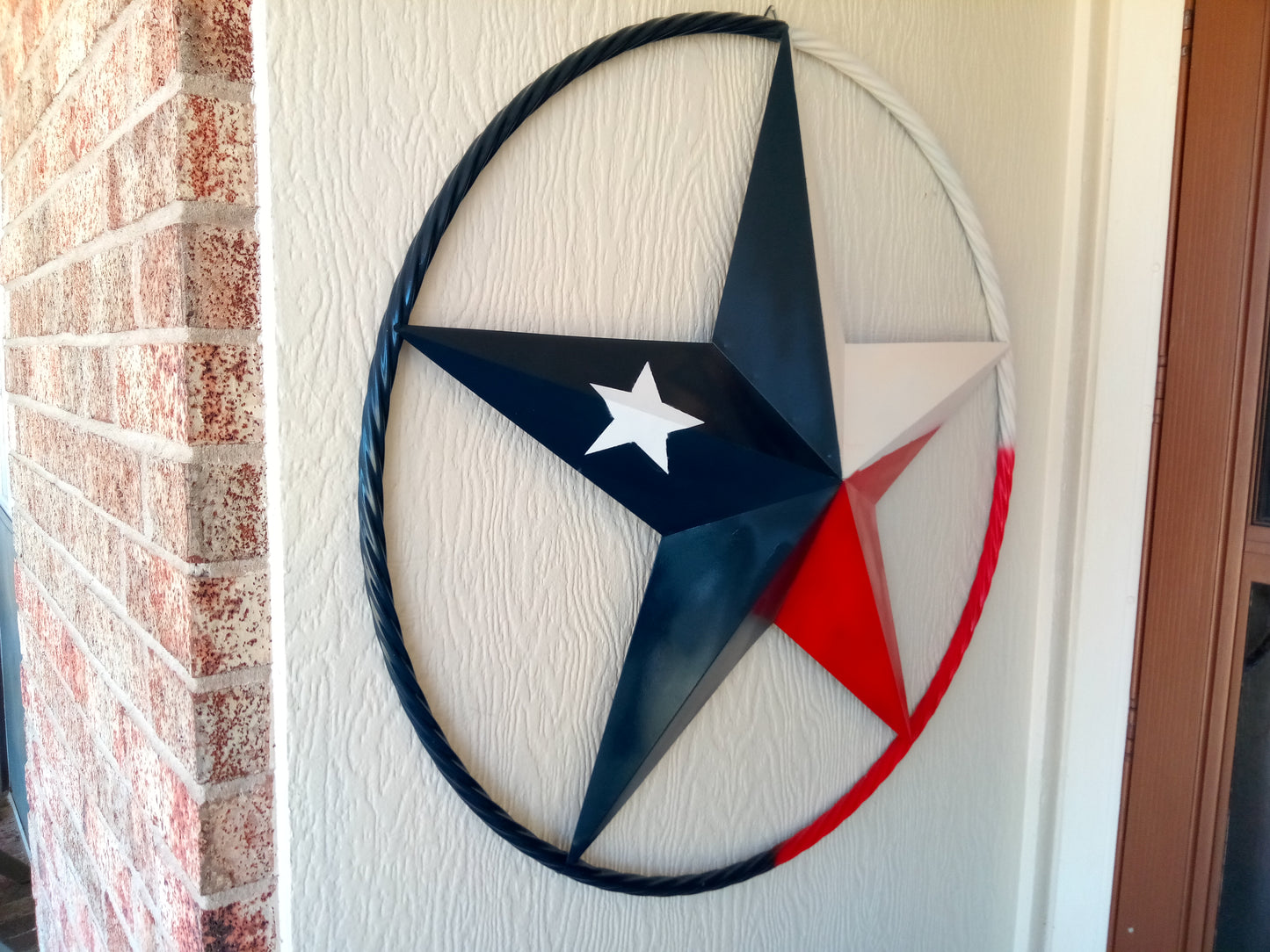 48" TEXAS FLAG STAR BARN LONESTAR WITH LARGE TWISTED ROPE RING METAL VINTAGE RUSTIC ART #EH13557