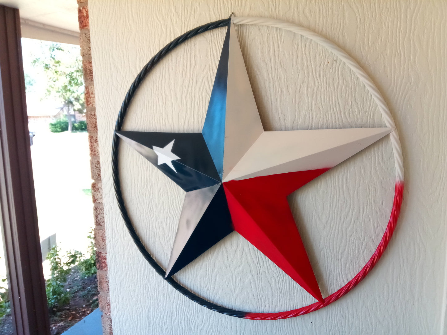 48" TEXAS FLAG STAR BARN LONESTAR WITH LARGE TWISTED ROPE RING METAL VINTAGE RUSTIC ART #EH13557