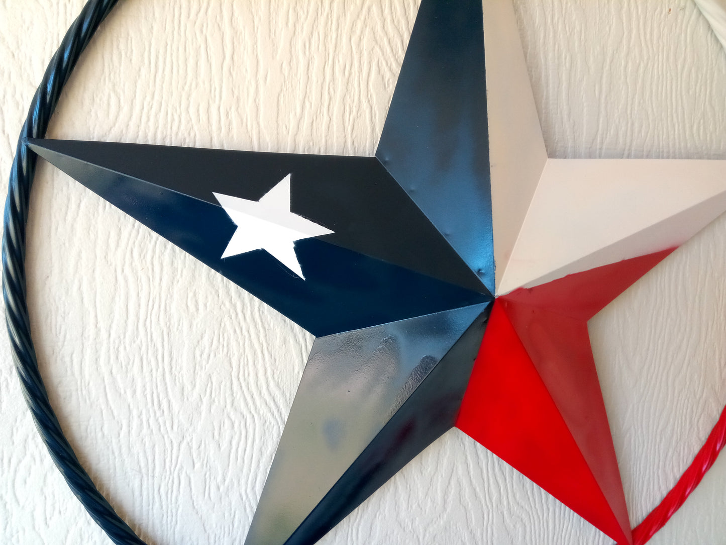 48" TEXAS FLAG STAR BARN LONESTAR WITH LARGE TWISTED ROPE RING METAL VINTAGE RUSTIC ART #EH13557