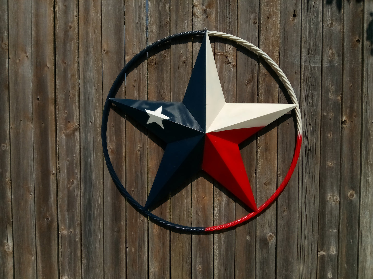 48" TEXAS FLAG STAR BARN LONESTAR WITH LARGE TWISTED ROPE RING METAL VINTAGE RUSTIC ART #EH13557
