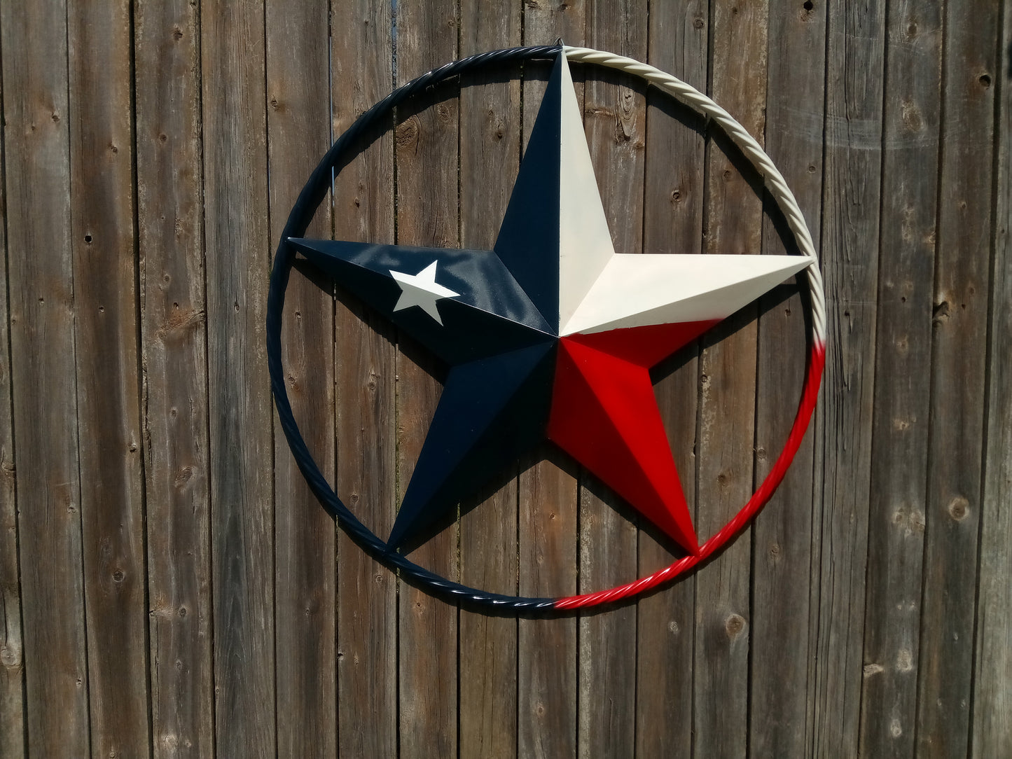 48" TEXAS FLAG STAR BARN LONESTAR WITH LARGE TWISTED ROPE RING METAL VINTAGE RUSTIC ART #EH13557