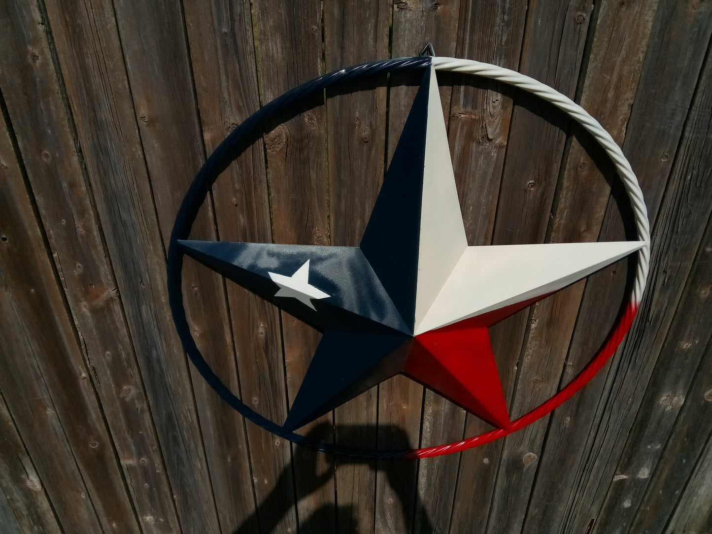 48" TEXAS FLAG STAR BARN LONESTAR WITH LARGE TWISTED ROPE RING METAL VINTAGE RUSTIC ART #EH13557