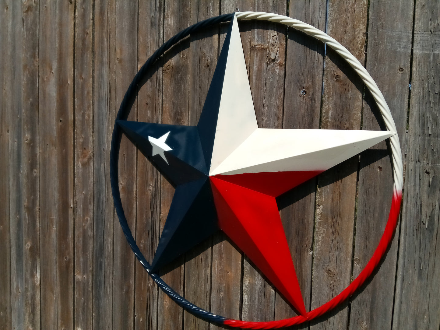 48" TEXAS FLAG STAR BARN LONESTAR WITH LARGE TWISTED ROPE RING METAL VINTAGE RUSTIC ART #EH13557