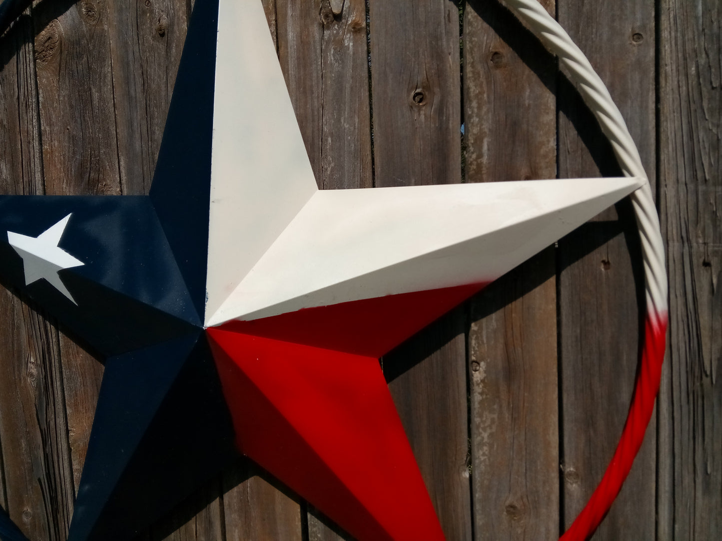 48" TEXAS FLAG STAR BARN LONESTAR WITH LARGE TWISTED ROPE RING METAL VINTAGE RUSTIC ART #EH13557