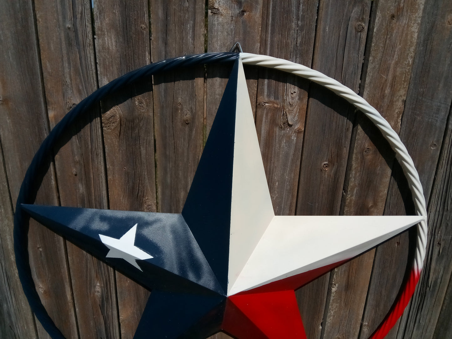 48" TEXAS FLAG STAR BARN LONESTAR WITH LARGE TWISTED ROPE RING METAL VINTAGE RUSTIC ART #EH13557