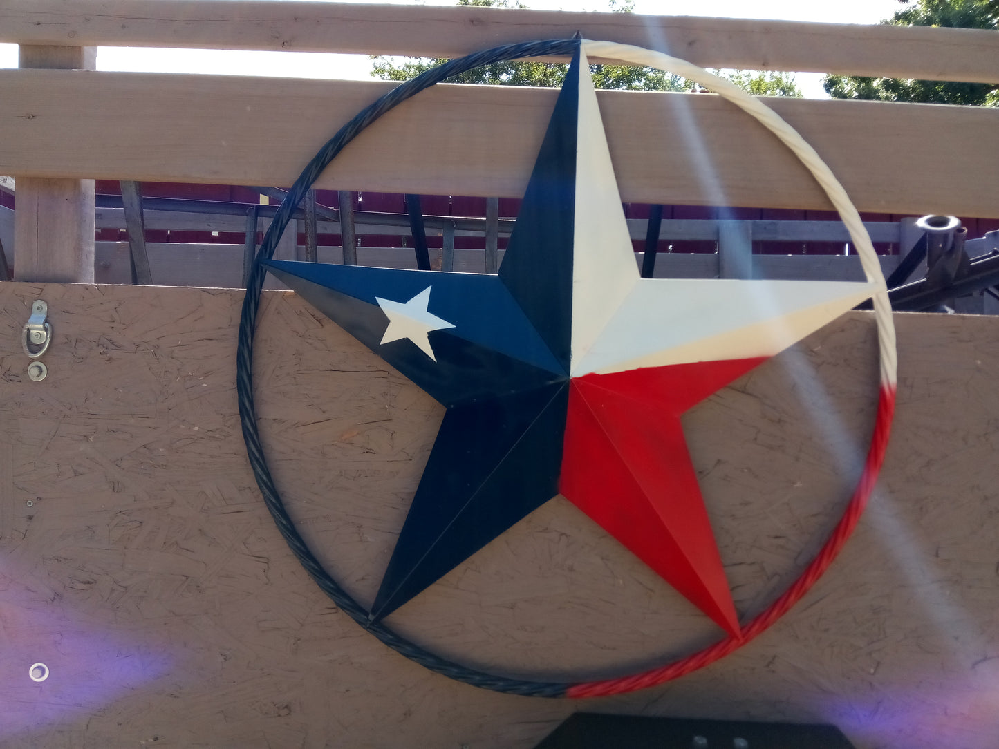 48" TEXAS FLAG STAR BARN LONESTAR WITH LARGE TWISTED ROPE RING METAL VINTAGE RUSTIC ART #EH13557