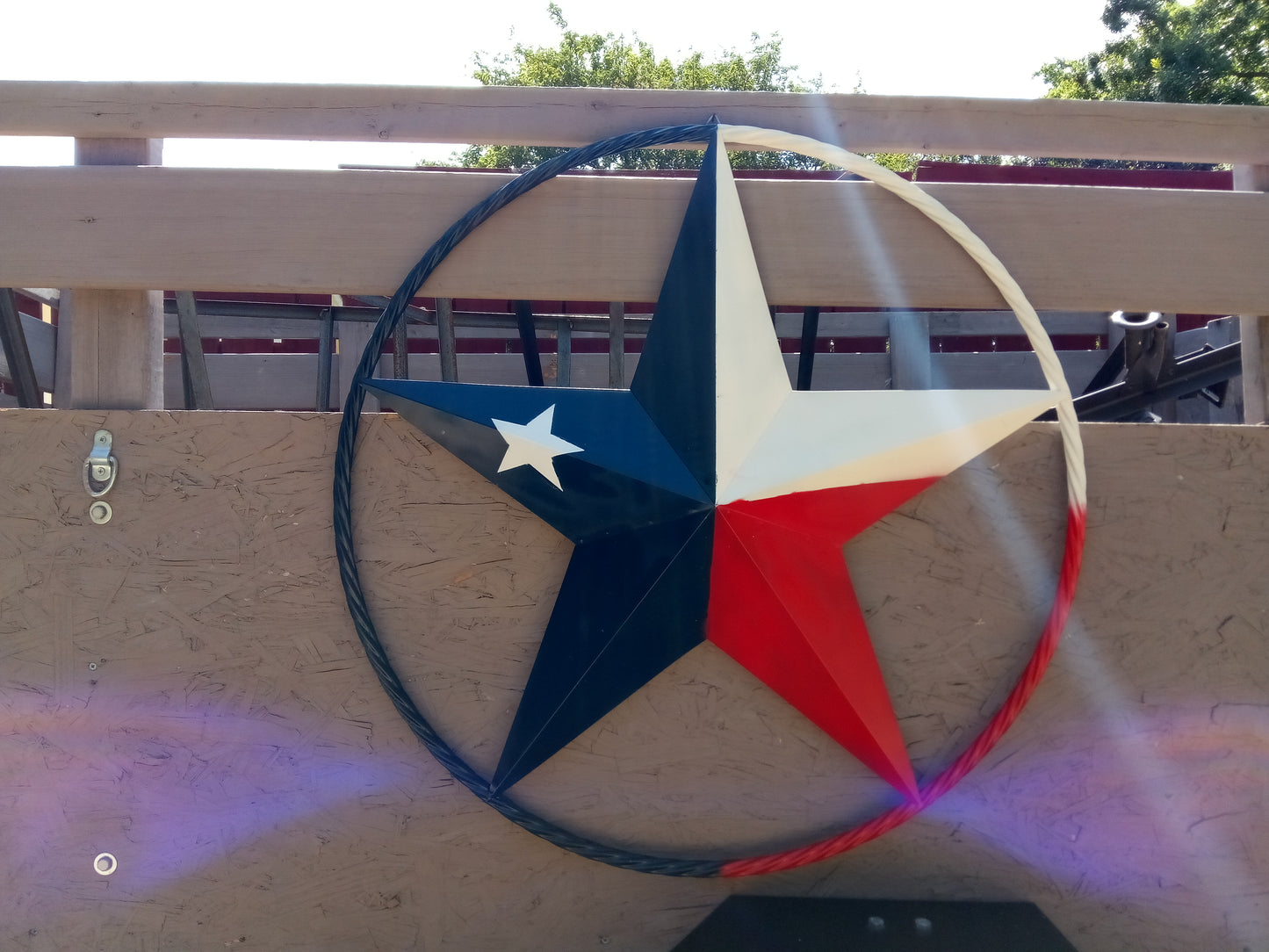 48" TEXAS FLAG STAR BARN LONESTAR WITH LARGE TWISTED ROPE RING METAL VINTAGE RUSTIC ART #EH13557