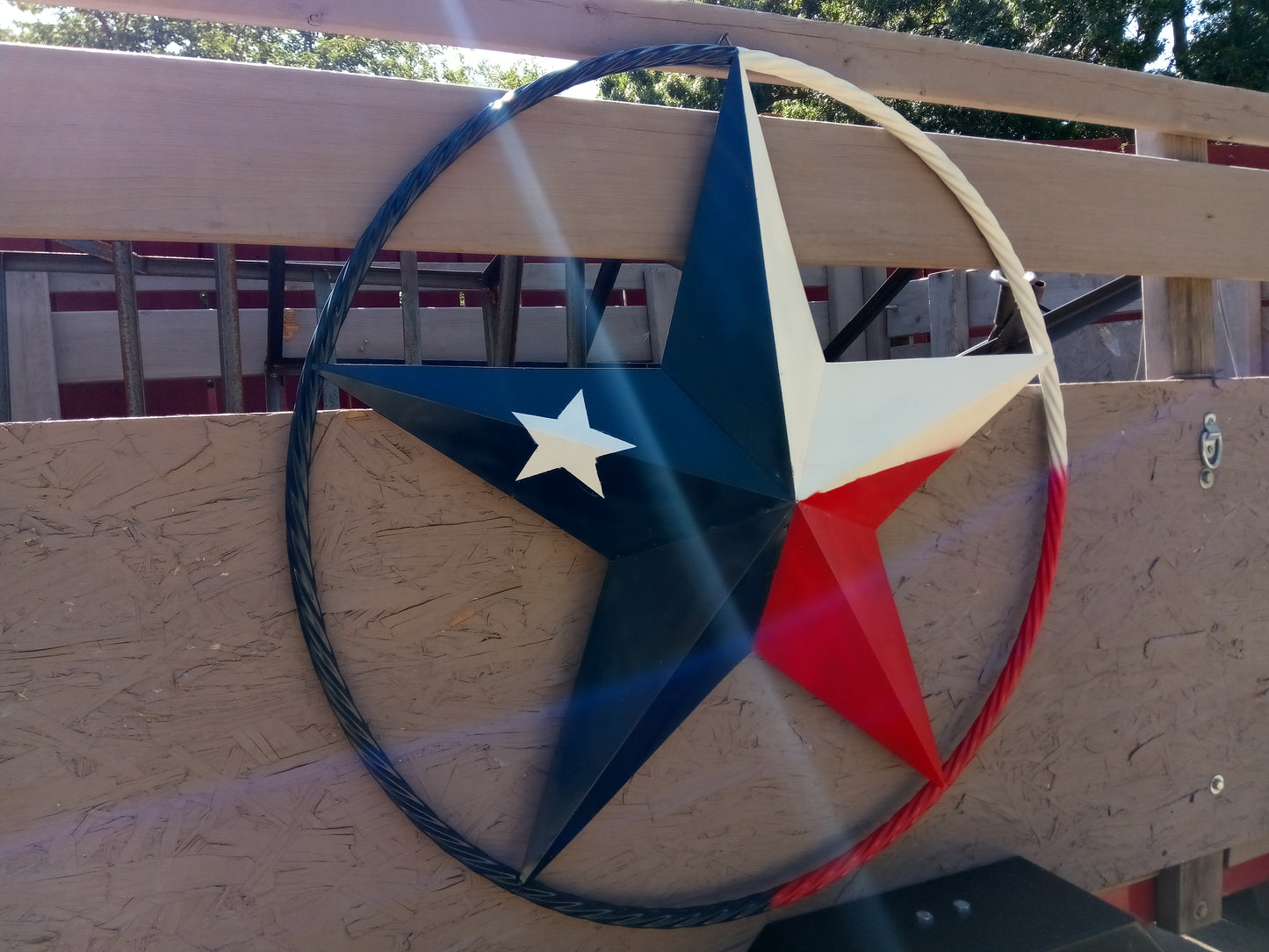 48" TEXAS FLAG STAR BARN LONESTAR WITH LARGE TWISTED ROPE RING METAL VINTAGE RUSTIC ART #EH13557