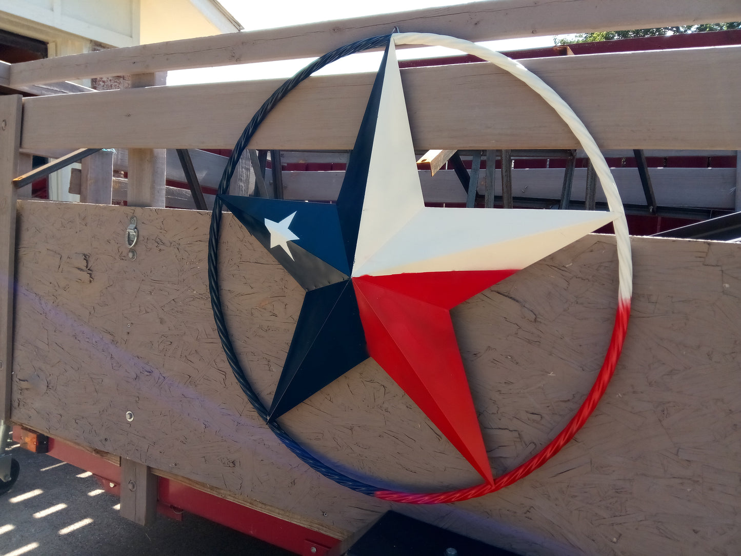 48" TEXAS FLAG STAR BARN LONESTAR WITH LARGE TWISTED ROPE RING METAL VINTAGE RUSTIC ART #EH13557