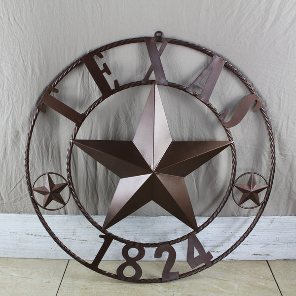 TEXAS 1824 STYLE YOUR CUSTOM NAME STAR METAL BARN STAR ROPE RING RUSTIC BRONZE WESTERN HOME DECOR NEW HANDMADE 24",32",36",40",50"
