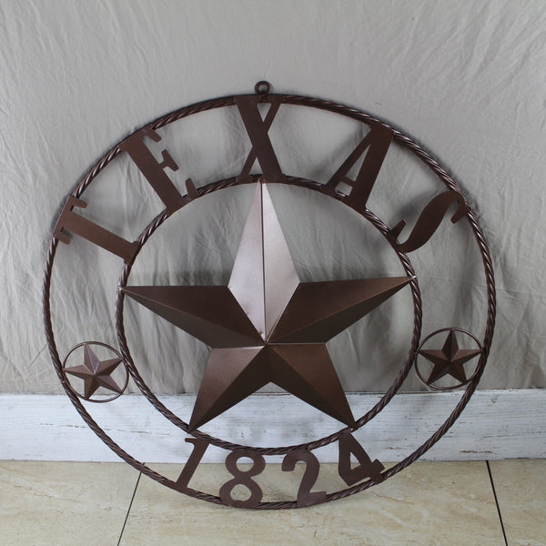 TEXAS 1824 STYLE YOUR CUSTOM NAME STAR METAL BARN STAR ROPE RING RUSTIC BRONZE WESTERN HOME DECOR NEW HANDMADE 24",32",36",40",50"