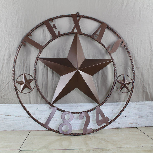 TEXAS 1824 STYLE YOUR CUSTOM NAME STAR METAL BARN STAR ROPE RING RUSTIC BRONZE WESTERN HOME DECOR NEW HANDMADE 24",32",36",40",50"