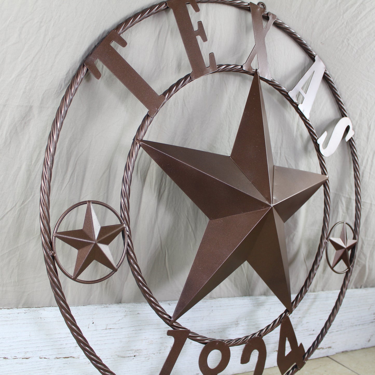 TEXAS 1824 STYLE YOUR CUSTOM NAME STAR METAL BARN STAR ROPE RING RUSTIC BRONZE WESTERN HOME DECOR NEW HANDMADE 24",32",36",40",50"