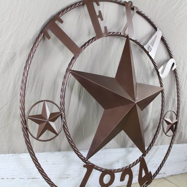 TEXAS 1824 STYLE YOUR CUSTOM NAME STAR METAL BARN STAR ROPE RING RUSTIC BRONZE WESTERN HOME DECOR NEW HANDMADE 24",32",36",40",50"