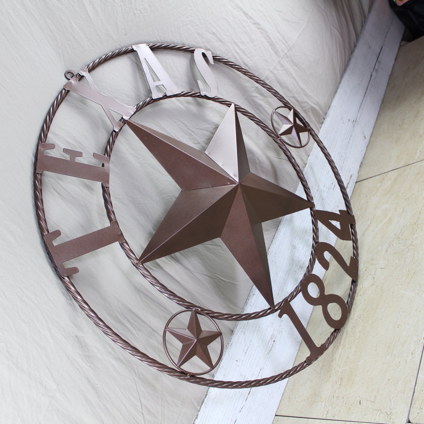 TEXAS 1824 STYLE YOUR CUSTOM NAME STAR METAL BARN STAR ROPE RING RUSTIC BRONZE WESTERN HOME DECOR NEW HANDMADE 24",32",36",40",50"