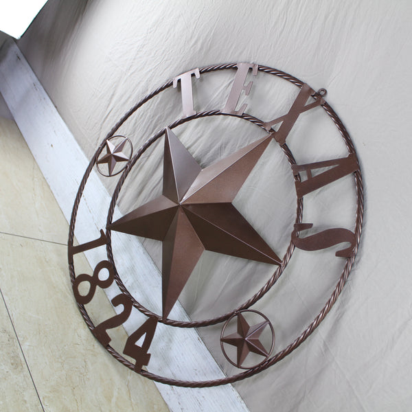 TEXAS 1824 STYLE YOUR CUSTOM NAME STAR METAL BARN STAR ROPE RING RUSTIC BRONZE WESTERN HOME DECOR NEW HANDMADE 24",32",36",40",50"