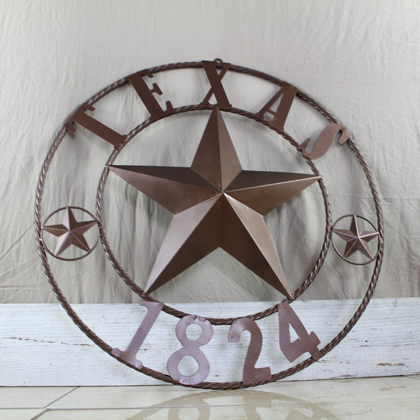 TEXAS 1824 STYLE YOUR CUSTOM NAME STAR METAL BARN STAR ROPE RING RUSTIC BRONZE WESTERN HOME DECOR NEW HANDMADE 24",32",36",40",50"