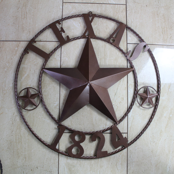 TEXAS 1824 STYLE YOUR CUSTOM NAME STAR METAL BARN STAR ROPE RING RUSTIC BRONZE WESTERN HOME DECOR NEW HANDMADE 24",32",36",40",50"