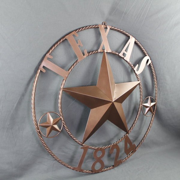 TEXAS 1824 STYLE YOUR CUSTOM NAME STAR METAL BARN STAR ROPE RING RUSTIC BRONZE WESTERN HOME DECOR NEW HANDMADE 24",32",36",40",50"