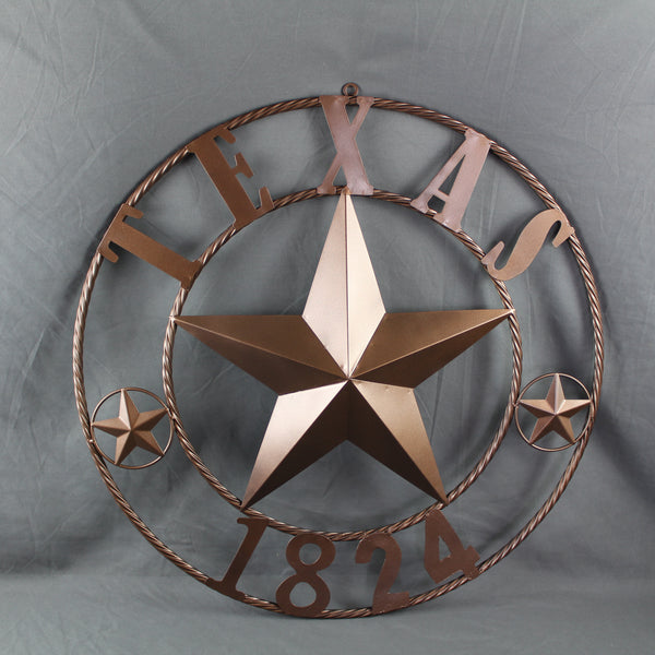 TEXAS 1824 STYLE YOUR CUSTOM NAME STAR METAL BARN STAR ROPE RING RUSTIC BRONZE WESTERN HOME DECOR NEW HANDMADE 24",32",36",40",50"
