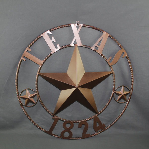 TEXAS 1824 STYLE YOUR CUSTOM NAME STAR METAL BARN STAR ROPE RING RUSTIC BRONZE WESTERN HOME DECOR NEW HANDMADE 24",32",36",40",50"