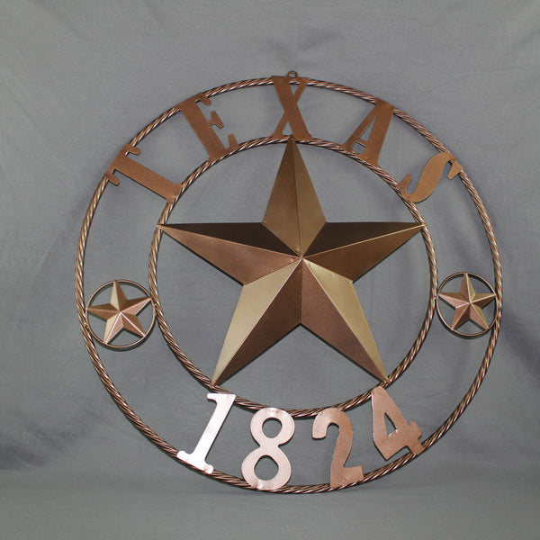 TEXAS 1824 STYLE YOUR CUSTOM NAME STAR METAL BARN STAR ROPE RING RUSTIC BRONZE WESTERN HOME DECOR NEW HANDMADE 24",32",36",40",50"