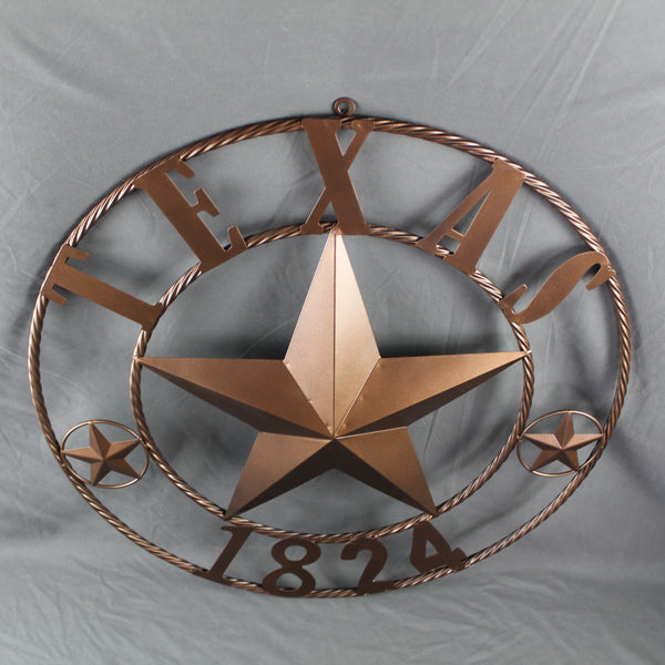TEXAS 1824 STYLE YOUR CUSTOM NAME STAR METAL BARN STAR ROPE RING RUSTIC BRONZE WESTERN HOME DECOR NEW HANDMADE 24",32",36",40",50"