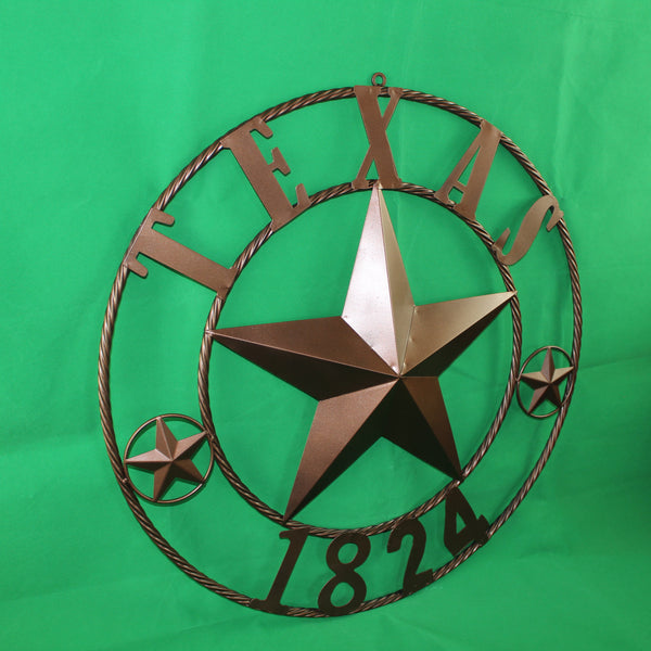 TEXAS 1824 STYLE YOUR CUSTOM NAME STAR METAL BARN STAR ROPE RING RUSTIC BRONZE WESTERN HOME DECOR NEW HANDMADE 24",32",36",40",50"