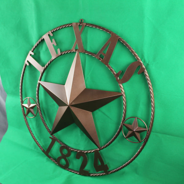 TEXAS 1824 STYLE YOUR CUSTOM NAME STAR METAL BARN STAR ROPE RING RUSTIC BRONZE WESTERN HOME DECOR NEW HANDMADE 24",32",36",40",50"