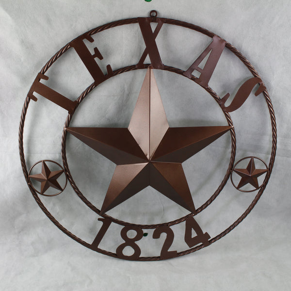 TEXAS 1824 STYLE YOUR CUSTOM NAME STAR METAL BARN STAR ROPE RING RUSTIC BRONZE WESTERN HOME DECOR NEW HANDMADE 24",32",36",40",50"